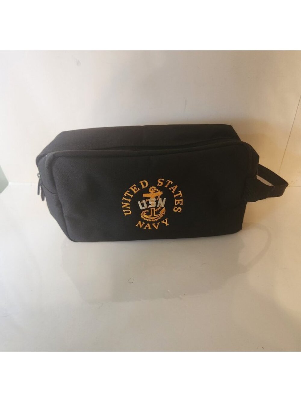 US Navy USN Embroidered Toiletry Bag Black Canvas Dopp Kit Travel Case